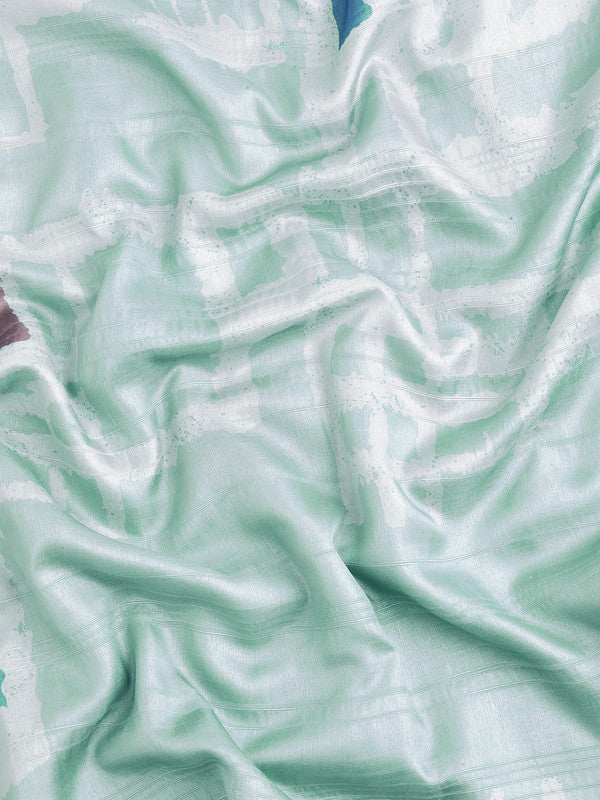 Turquoise Silk Blend Printed Geomatric Saree with Unstitched Blouse - Hiral Fashion