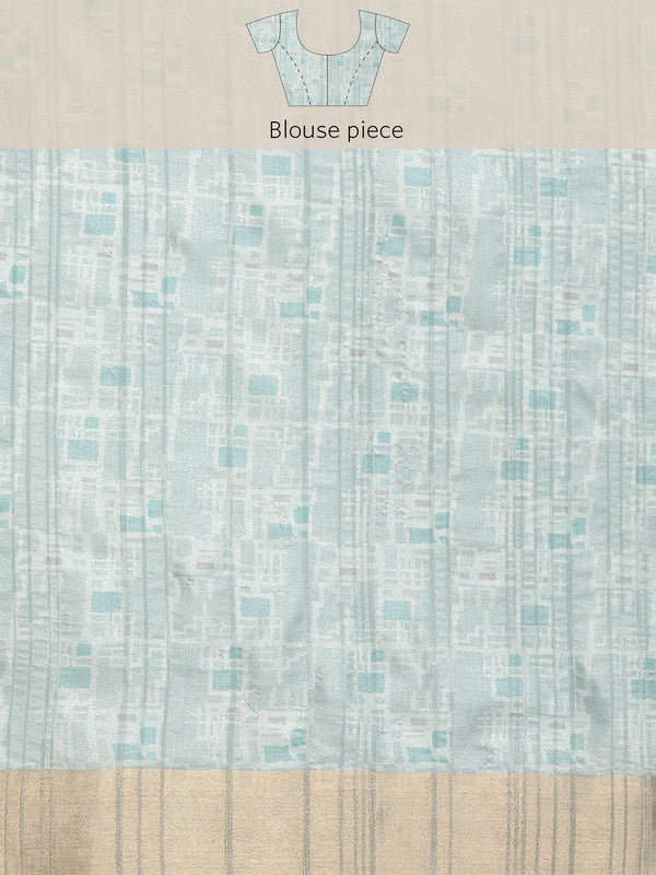 Turquoise Silk Blend Printed Geomatric Saree with Unstitched Blouse - Hiral Fashion