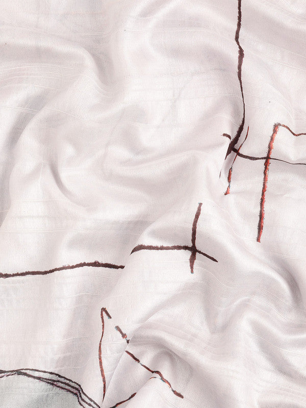 White Silk Blend Printed Geomatric Saree with Unstitched Blouse - Hiral Fashion
