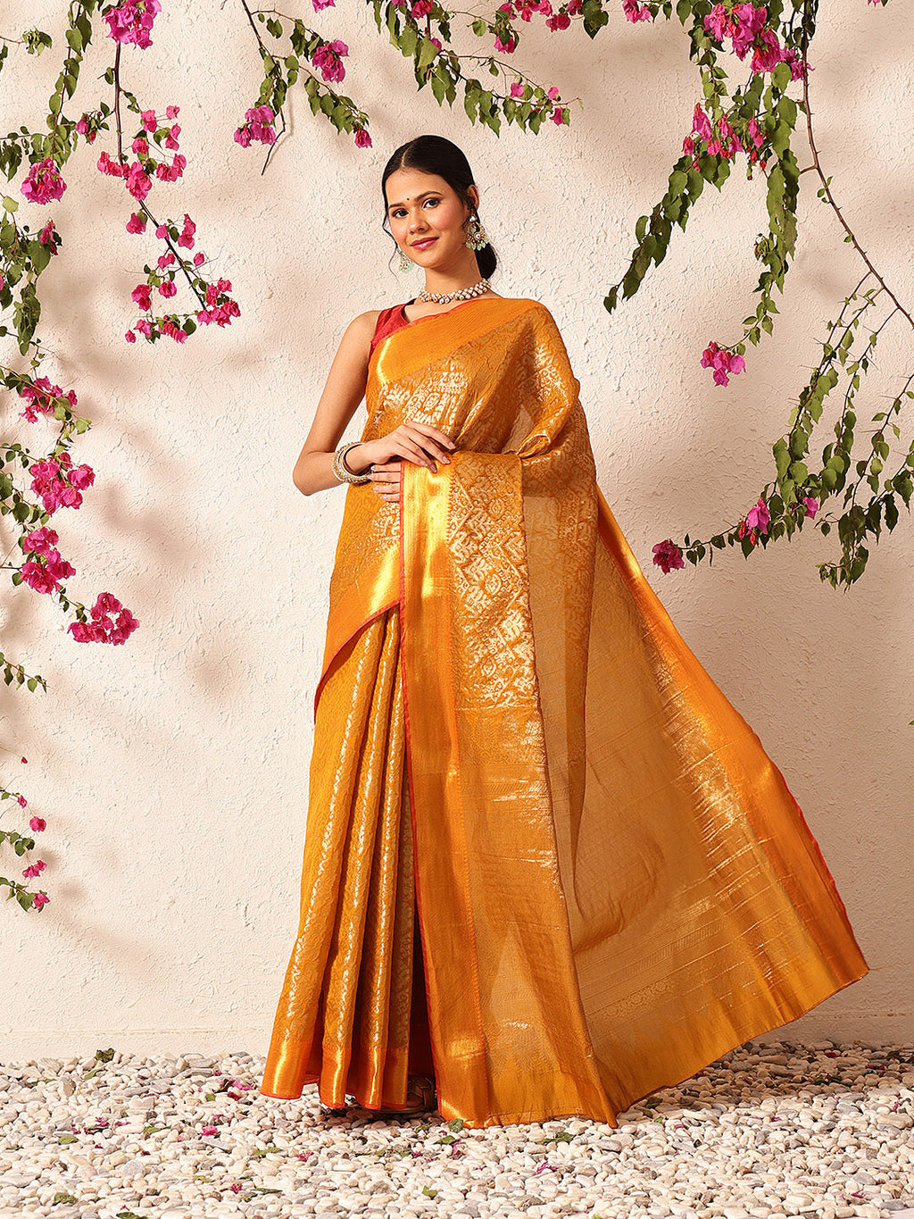 Hiral Fashion Mustard Kanjeevaram Banarasi Silk Ikkat Woven Design Saree