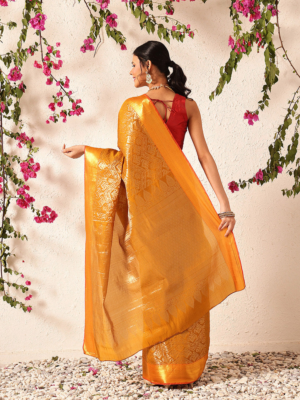 Hiral Fashion Mustard Kanjeevaram Banarasi Silk Ikkat Woven Design Saree