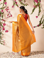 Hiral Fashion Mustard Kanjeevaram Banarasi Silk Ikkat Woven Design Saree