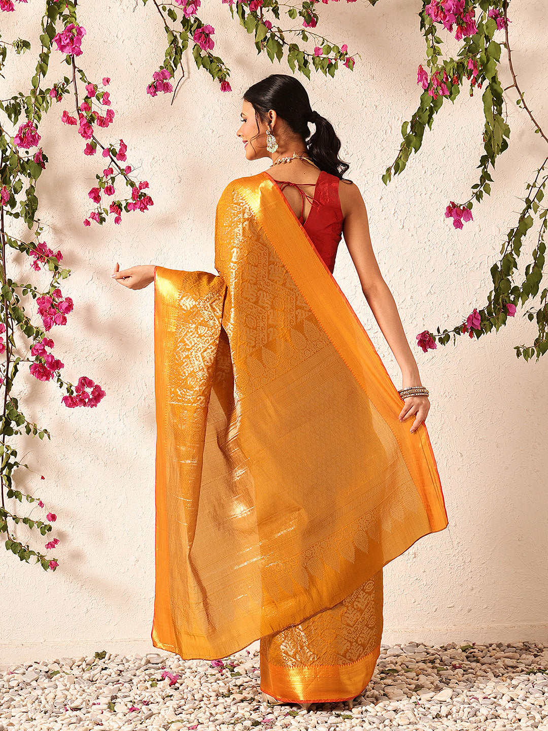 Hiral Fashion Mustard Kanjeevaram Banarasi Silk Ikkat Woven Design Saree