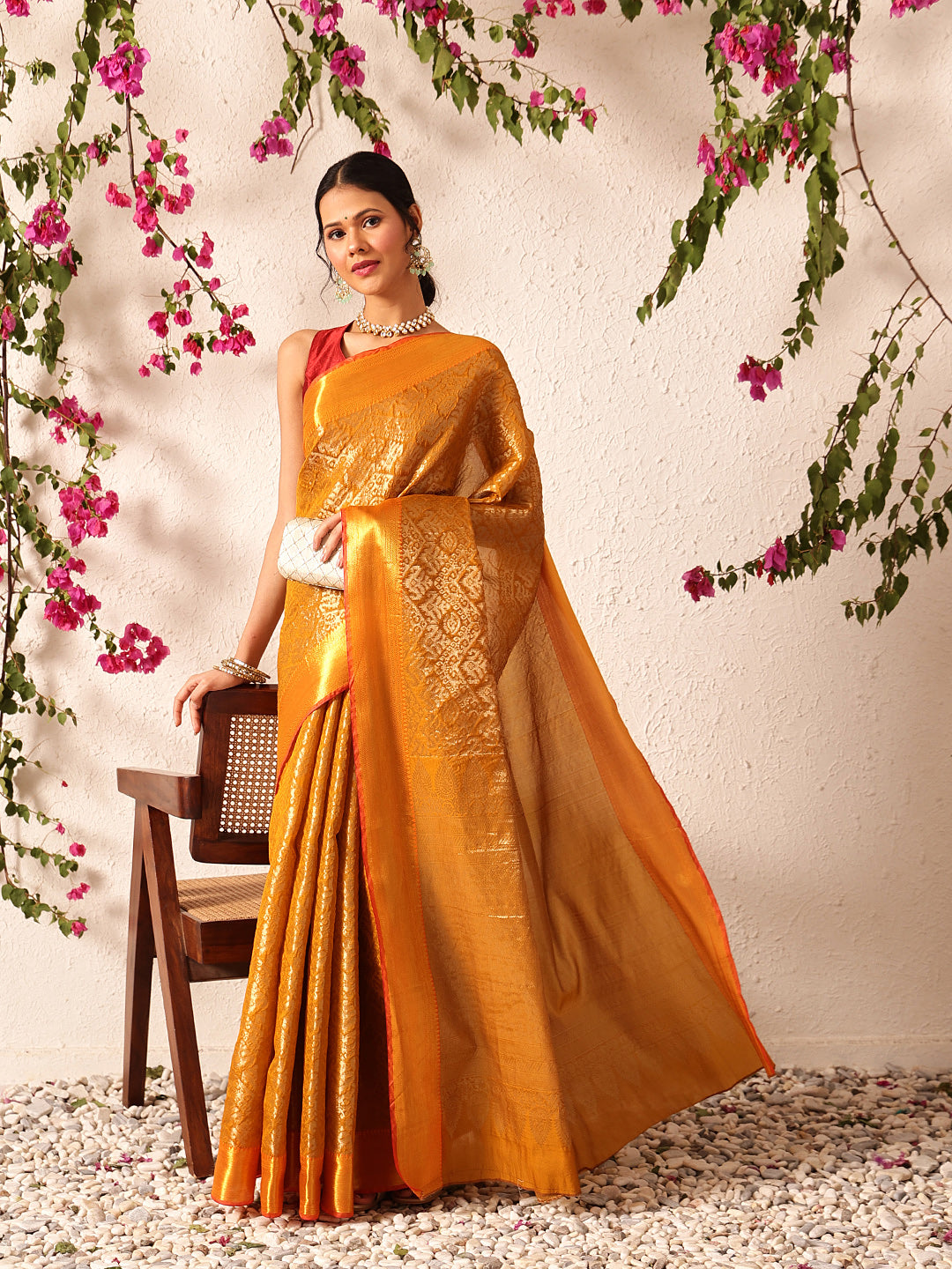 Hiral Fashion Mustard Kanjeevaram Banarasi Silk Ikkat Woven Design Saree