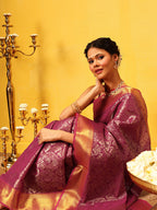 Hiral Fashion Pink Kanjeevaram Banarasi Silk Ikkat Woven Design Saree