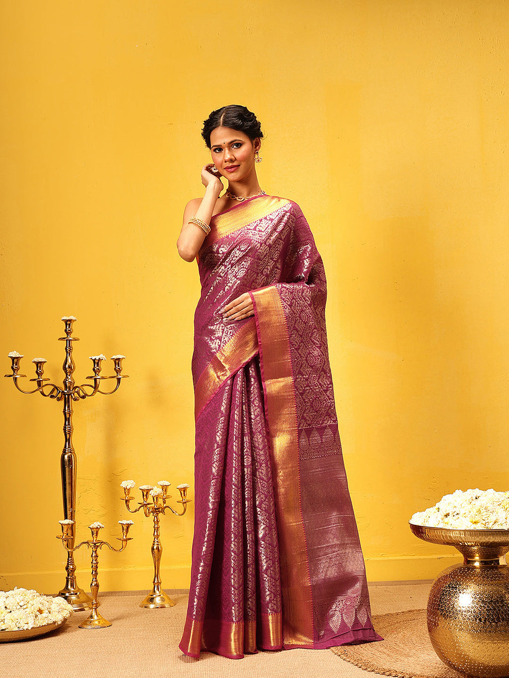 Hiral Fashion Pink Kanjeevaram Banarasi Silk Ikkat Woven Design Saree
