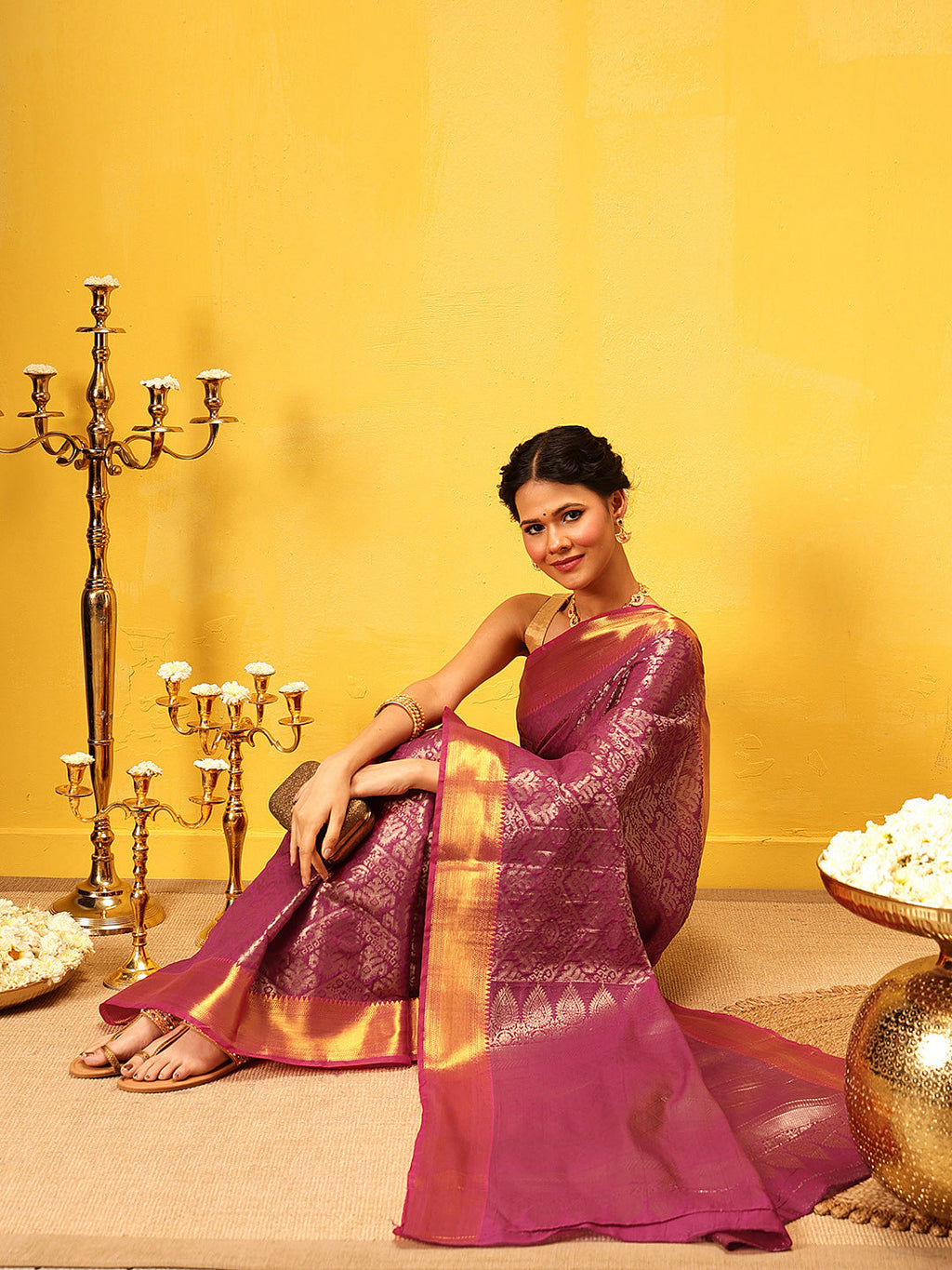 Hiral Fashion Pink Kanjeevaram Banarasi Silk Ikkat Woven Design Saree