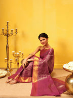 Hiral Fashion Pink Kanjeevaram Banarasi Silk Ikkat Woven Design Saree