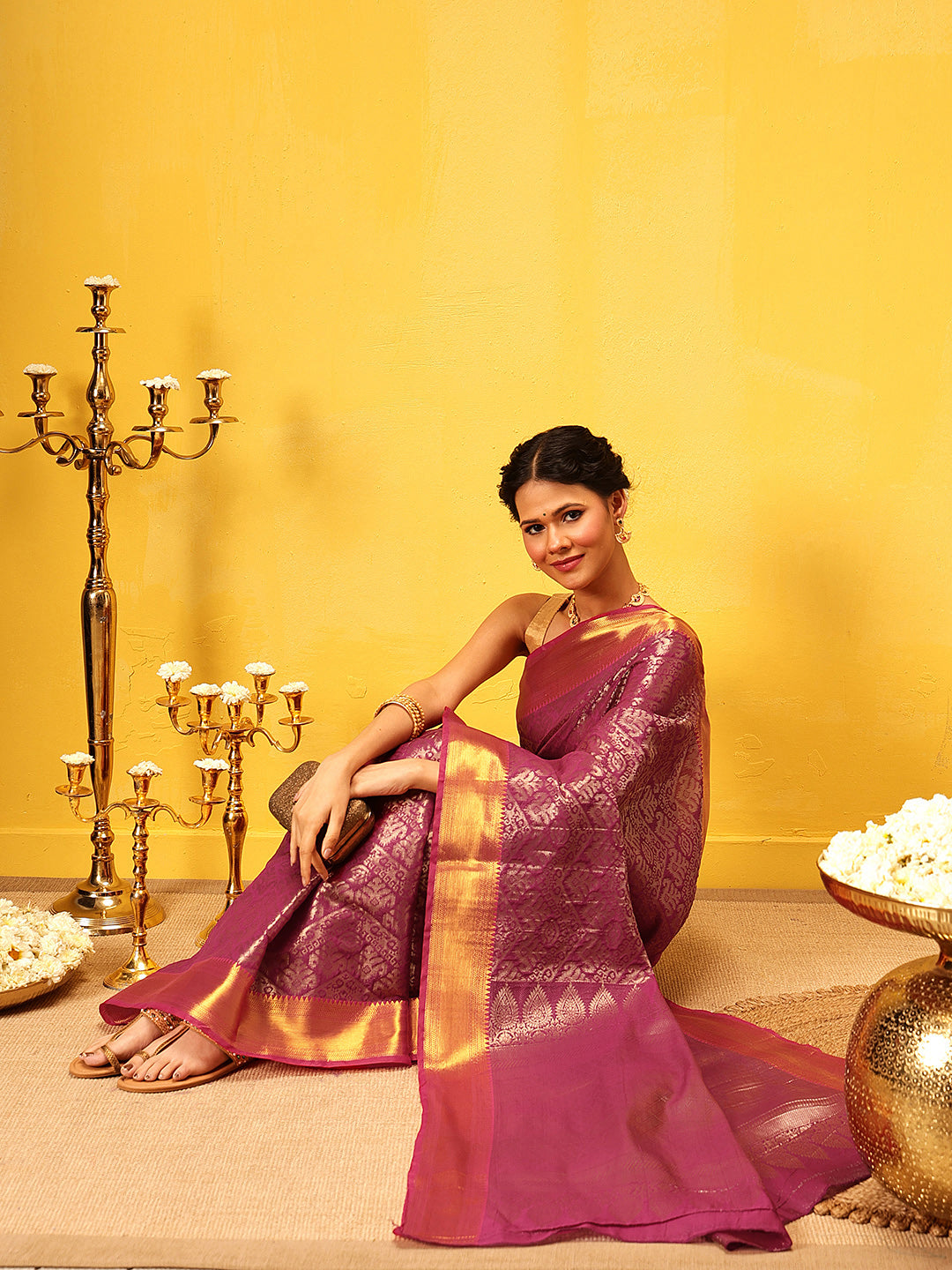 Hiral Fashion Pink Kanjeevaram Banarasi Silk Ikkat Woven Design Saree