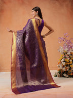 Hiral Fashion Purple Kanjeevaram Banarasi Silk Ikkat Woven Design Saree