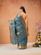Hiral Fashion Teal Kanjeevaram Banarasi Silk Ikkat Woven Design Saree