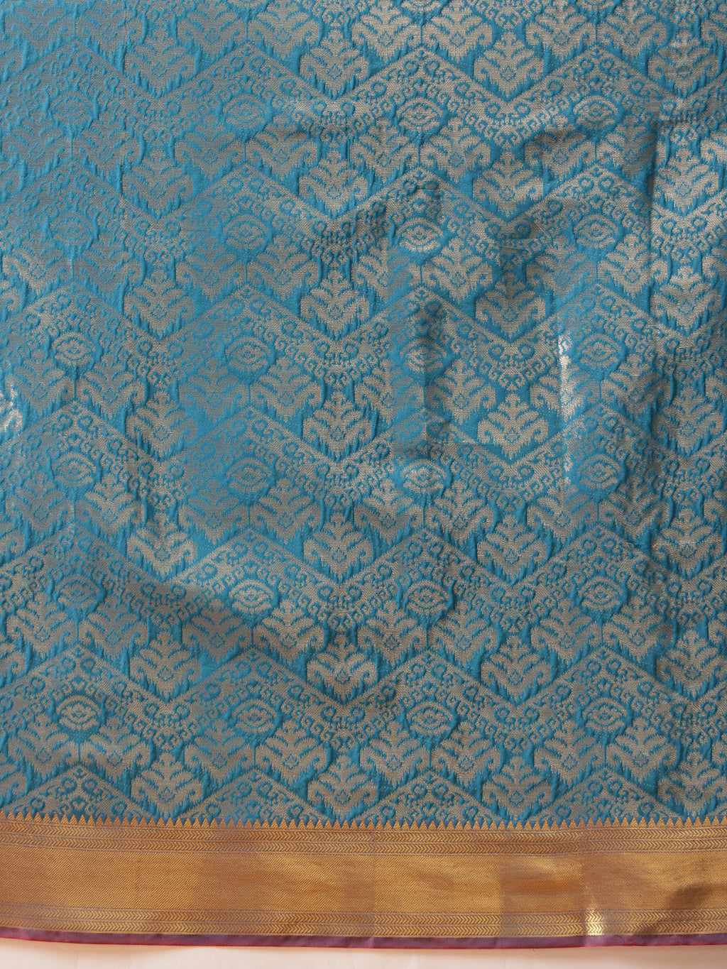 Hiral Fashion Teal Kanjeevaram Banarasi Silk Ikkat Woven Design Saree
