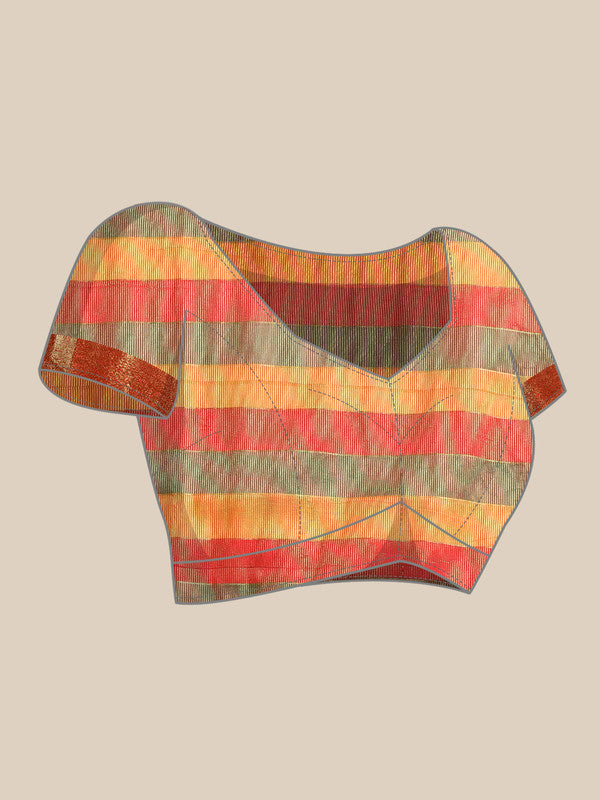 Multicolor Kanjeevaram Silk ColorBlock Checked Saree with Unstitched Blouse - Hiral Fashion