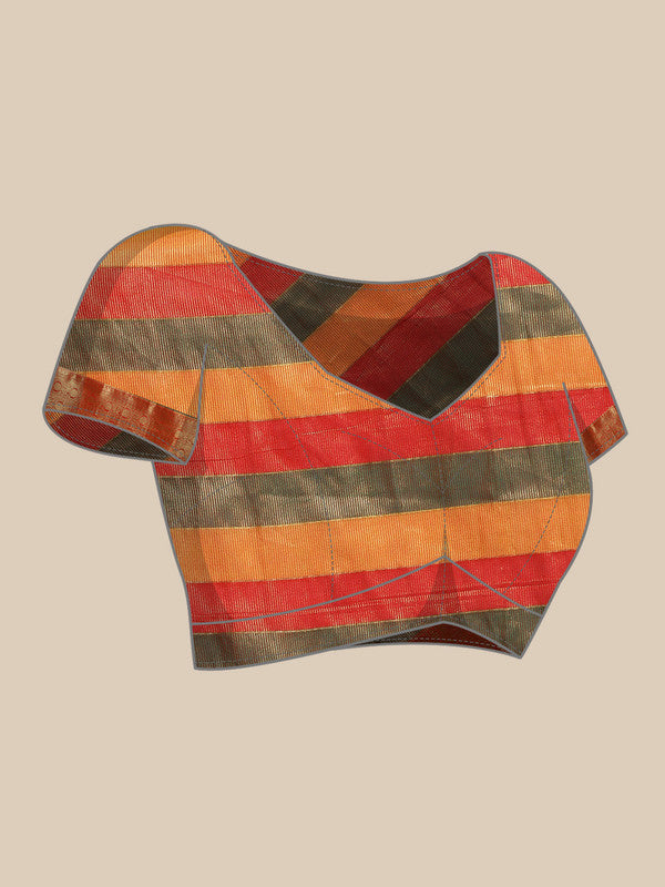 Multicolor Kanjeevaram Silk ColorBlock Checked Saree with Unstitched Blouse - Hiral Fashion