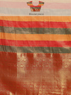 Multicolor Kanjeevaram Silk ColorBlock Checked Saree with Unstitched Blouse - Hiral Fashion