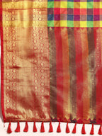 Multicolor Kanjeevaram Silk ColorBlock Checked Saree with Unstitched Blouse - Hiral Fashion
