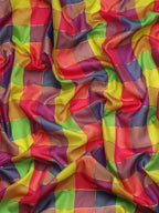 Multicolor Kanjeevaram Silk ColorBlock Checked Saree with Unstitched Blouse - Hiral Fashion
