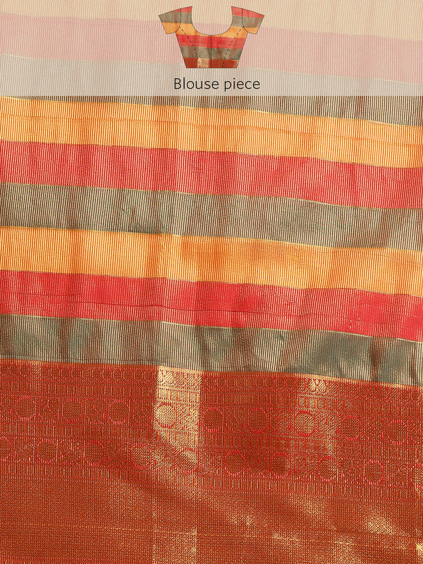 Multicolor Kanjeevaram Silk ColorBlock Checked Saree with Unstitched Blouse - Hiral Fashion