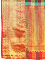 Multicolor Kanjeevaram Silk ColorBlock Checked Saree with Unstitched Blouse - Hiral Fashion
