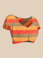 Multicolor Kanjeevaram Silk ColorBlock Checked Saree with Unstitched Blouse - Hiral Fashion