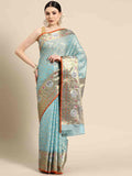 Blue Tissue Silk Woven Zari Design Geomatric Saree with Unstitched Blouse - Hiral Fashion