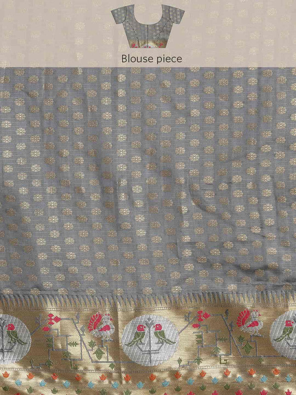 Blue Tissue Silk Woven Zari Design Geomatric Saree with Unstitched Blouse - Hiral Fashion