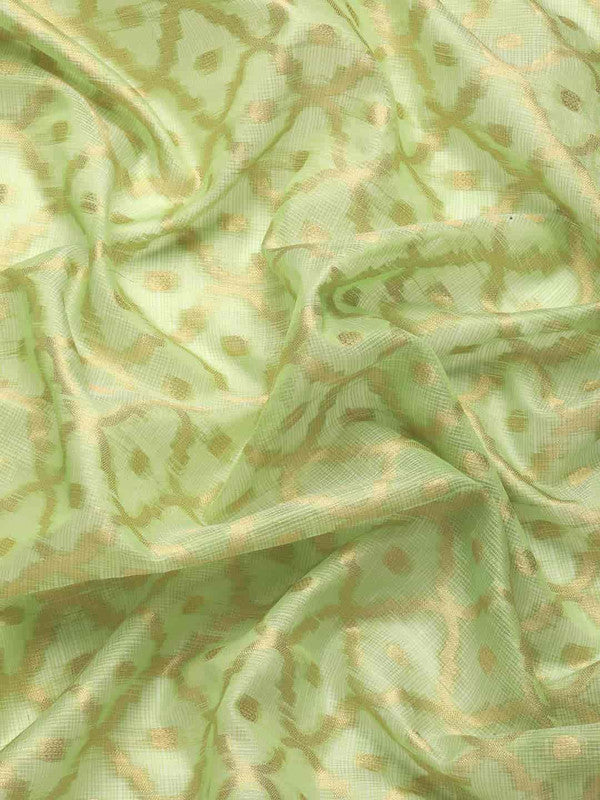 Green Tissue Silk Woven Zari Design Geomatric Saree with Unstitched Blouse - Hiral Fashion