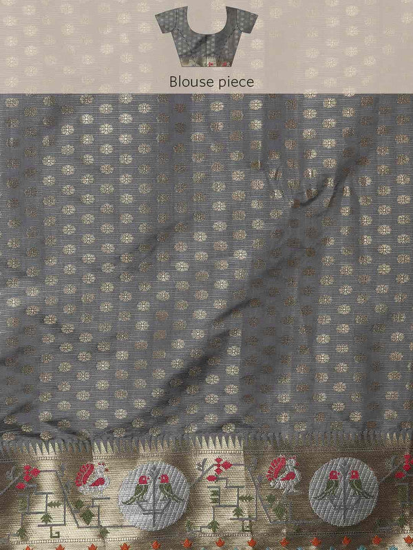 Green Tissue Silk Woven Zari Design Geomatric Saree with Unstitched Blouse - Hiral Fashion