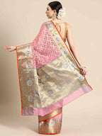 Pink Tissue Silk Woven Zari Design Geomatric Saree with Unstitched Blouse - Hiral Fashion