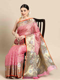 Pink Tissue Silk Woven Zari Design Geomatric Saree with Unstitched Blouse - Hiral Fashion