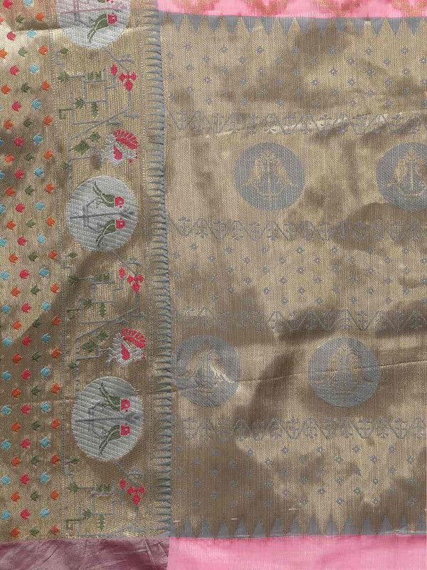 Pink Tissue Silk Woven Zari Design Geomatric Saree with Unstitched Blouse - Hiral Fashion