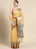 Yellow Tissue Silk Woven Zari Design Geomatric Saree with Unstitched Blouse - Hiral Fashion