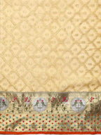 Yellow Tissue Silk Woven Zari Design Geomatric Saree with Unstitched Blouse - Hiral Fashion