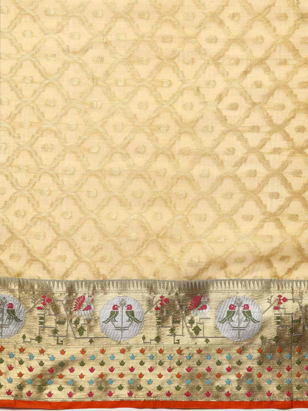 Yellow Tissue Silk Woven Zari Design Geomatric Saree with Unstitched Blouse - Hiral Fashion