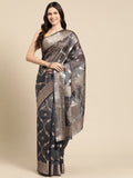 Black Organza Silk Woven Zari Design Floral Saree with Unstitched Blouse - Hiral Fashion