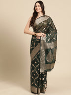 Green Organza Silk Woven Zari Design Floral Saree with Unstitched Blouse - Hiral Fashion
