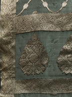 Green Organza Silk Woven Zari Design Floral Saree with Unstitched Blouse - Hiral Fashion