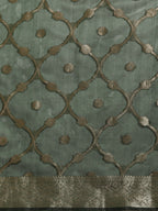 Green Organza Silk Woven Zari Design Floral Saree with Unstitched Blouse - Hiral Fashion