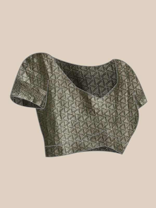 Green Organza Silk Woven Zari Design Floral Saree with Unstitched Blouse - Hiral Fashion