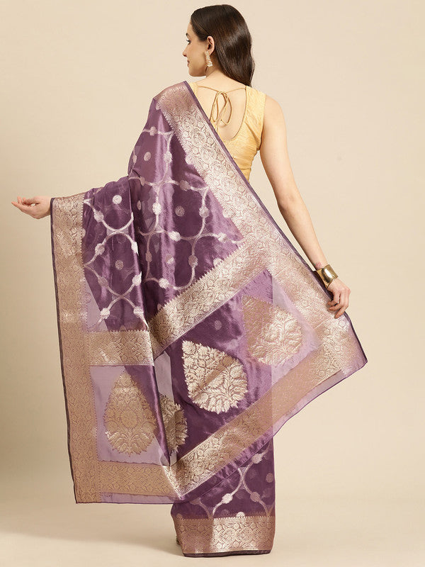 Light Pink Organza Silk Woven Zari Design Floral Saree with Unstitched Blouse - Hiral Fashion