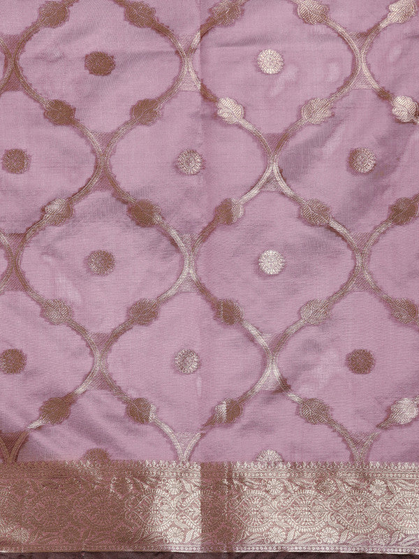 Light Pink Organza Silk Woven Zari Design Floral Saree with Unstitched Blouse - Hiral Fashion