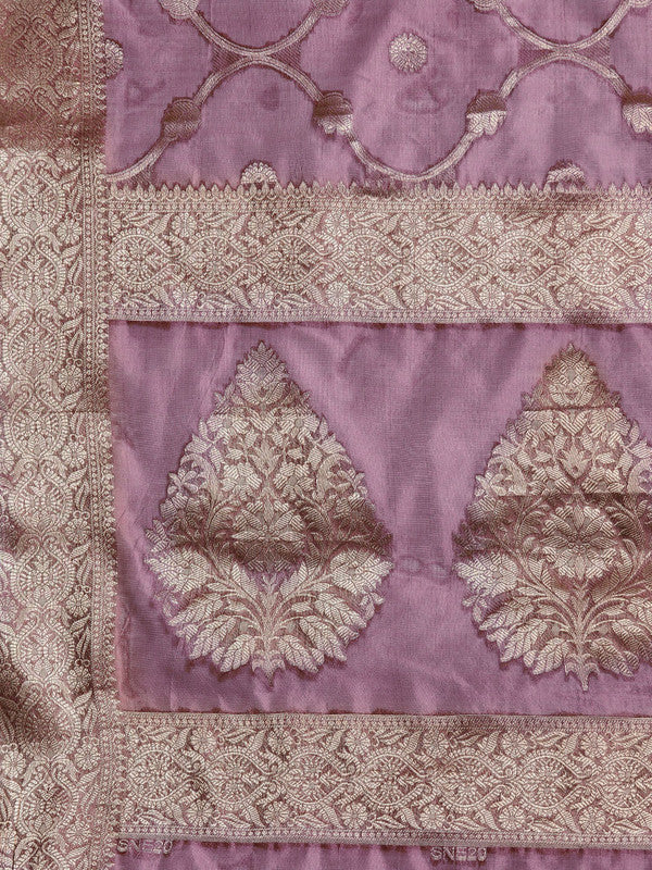 Light Pink Organza Silk Woven Zari Design Floral Saree with Unstitched Blouse - Hiral Fashion