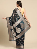 Turquoise Organza Silk Woven Zari Design Floral Saree with Unstitched Blouse - Hiral Fashion