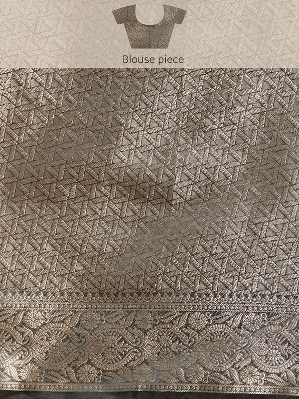 Turquoise Organza Silk Woven Zari Design Floral Saree with Unstitched Blouse - Hiral Fashion
