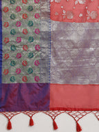Red Art Silk Woven Zari Design Floral Saree with Unstitched Blouse - Hiral Fashion