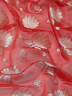 Red Art Silk Woven Zari Design Floral Saree with Unstitched Blouse - Hiral Fashion