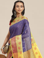 Hiral Fashion Navy Blue Kanjeevaram Art Silk Woven Design Saree