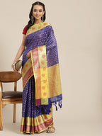 Hiral Fashion Navy Blue Kanjeevaram Art Silk Woven Design Saree