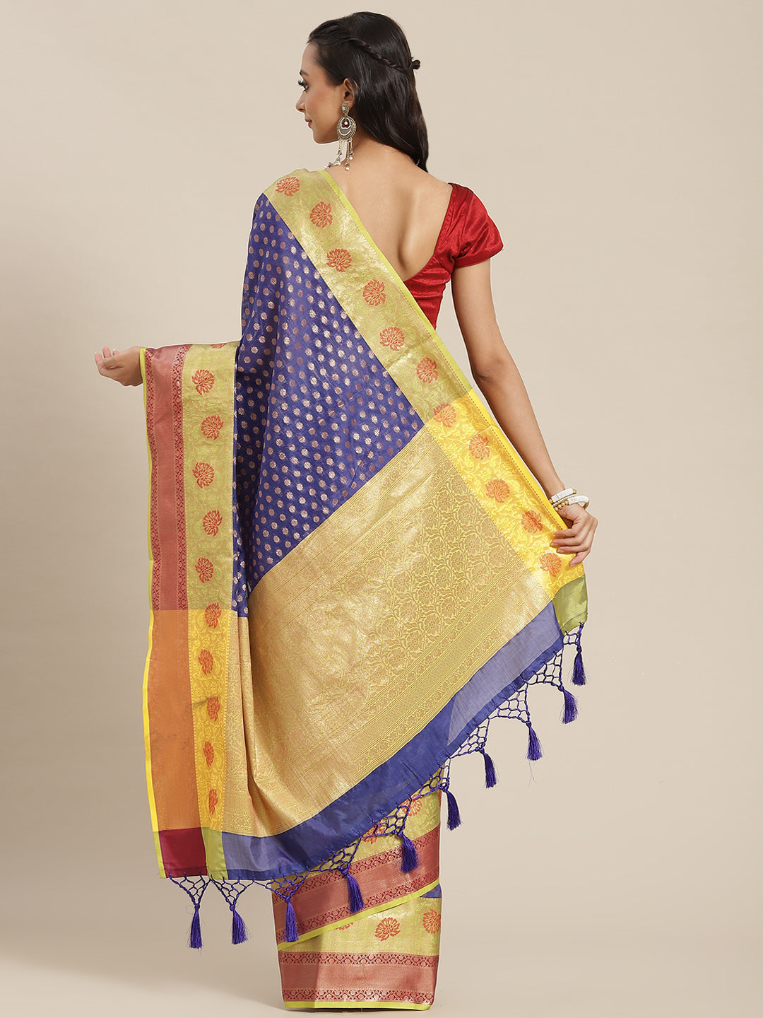 Hiral Fashion Navy Blue Kanjeevaram Art Silk Woven Design Saree
