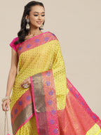 Hiral Fashion Yellow Kanjeevaram Art Silk Woven Design Saree